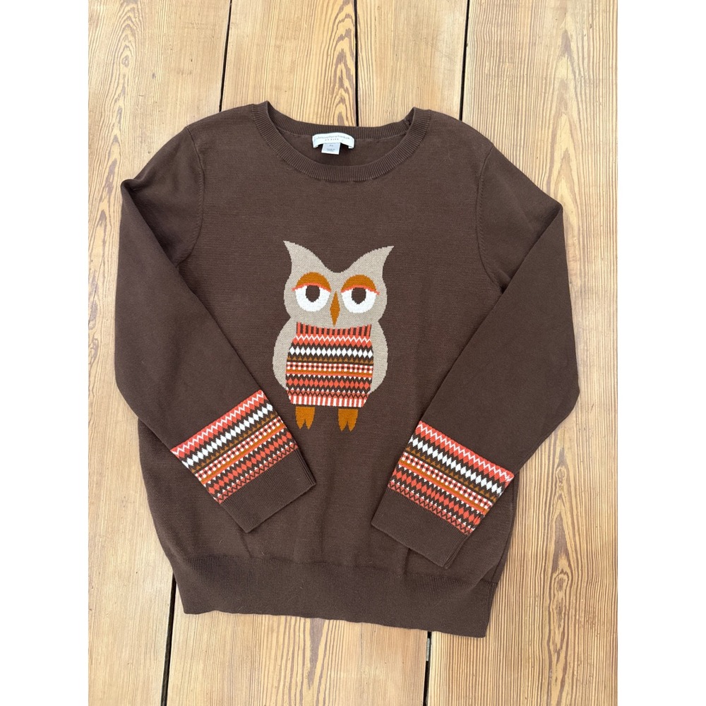 Brown Owl Fair Isle Sweater Women's PL Petite‎ Large Cotton Novelty